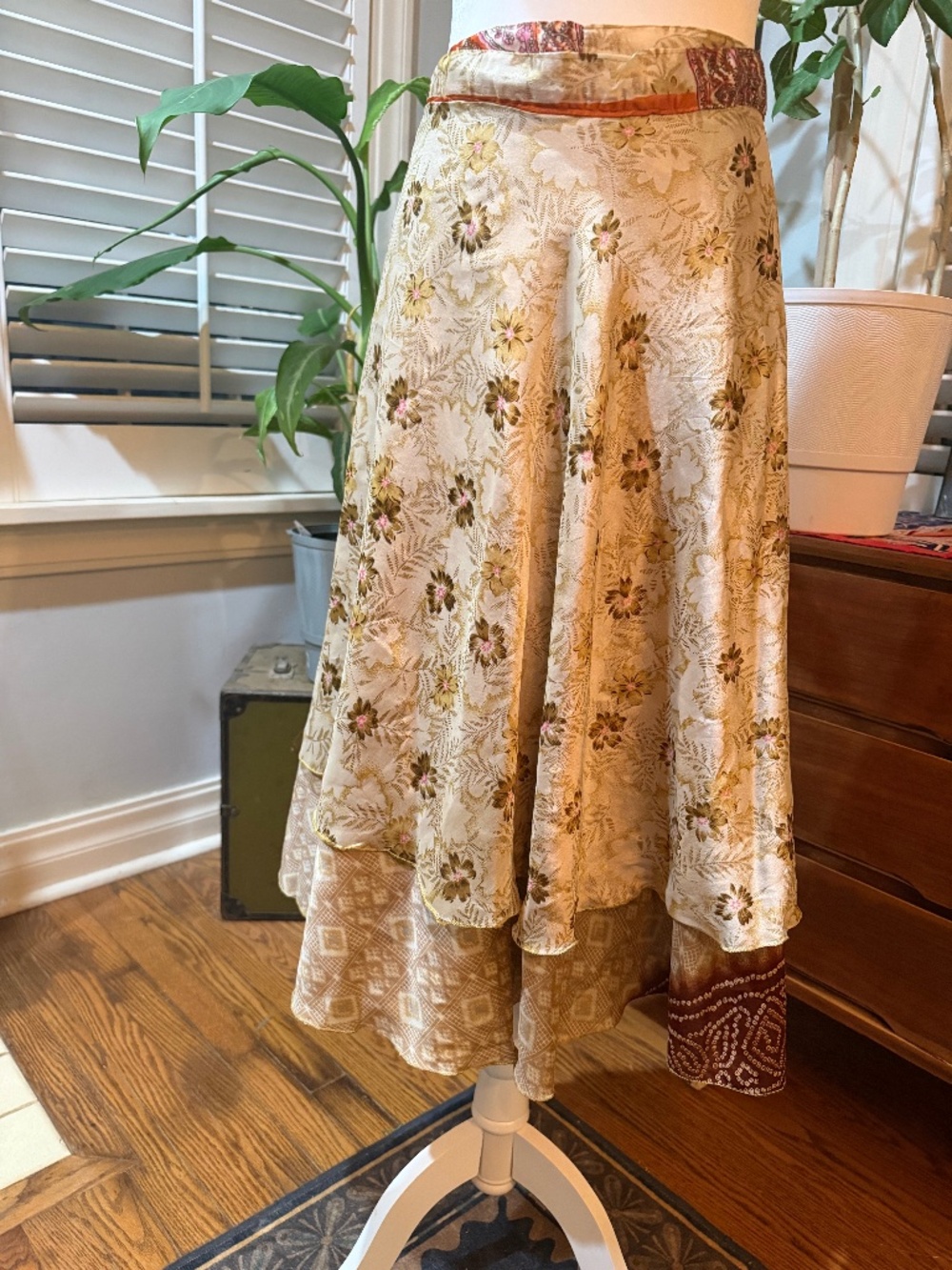 100% silk earth tone wrap skirt